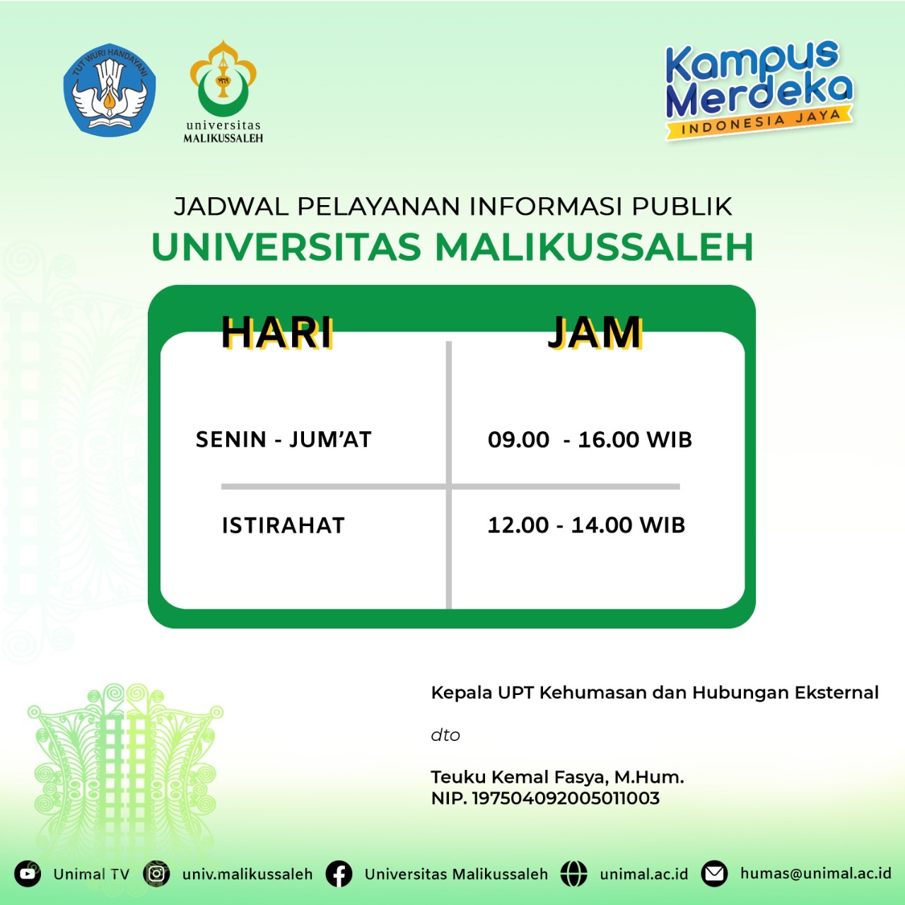 Jadwal Pelayanan Informasi Publik
